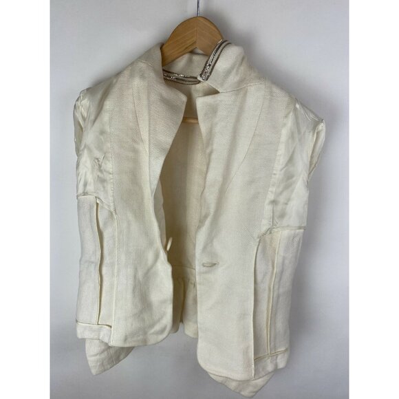 ETRO MILANO Cream Ivory Linen Silk Womens Tuxedo Blazer Jacket Sequins  Sz XS - Picture 11 of 12